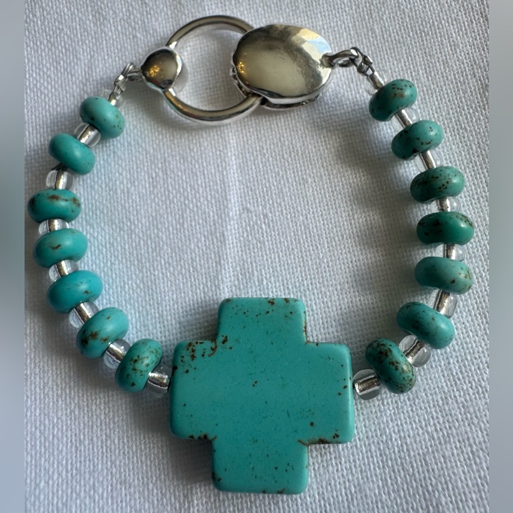 Handmade Cross Bracelet | Upcycled Jewelry | Magnetic Clasp